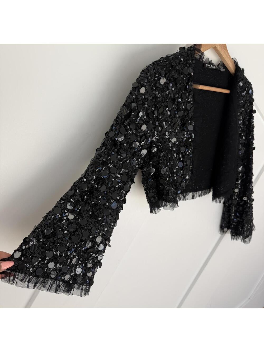 Vintage Betsey Johnson New York Black Sequin Cropped Jacket 90's Supermodel - Picture 3 of 4